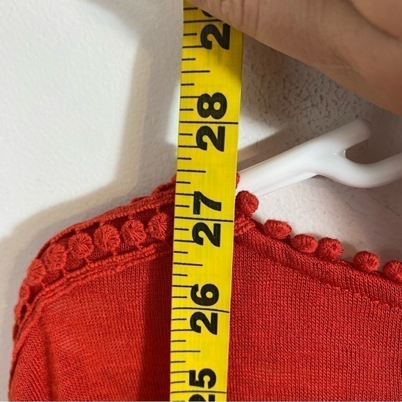 Modern Canvas Red Orange Pom Pom Trim Blouse XXL Short Sleeve Top V-neck - Picture 4 of 7